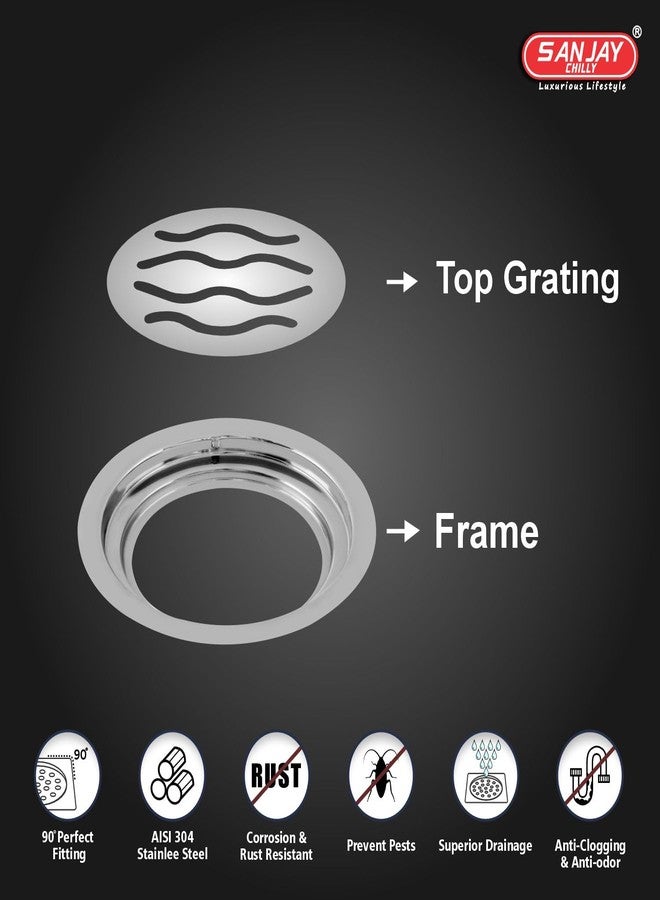 Sanjay Chilly Round Wave Floor Drain 5 Inch for Bathroom Jali SS 304 Grade Kitchen Bathtub Insects Catcher Safety Home & Factory Anti Odor Automatic Locking System (Round Wave Silver 5 INCH) - Image 4